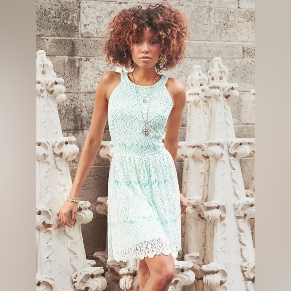 Altar'd State mint and cream Pleated Halter Sundress